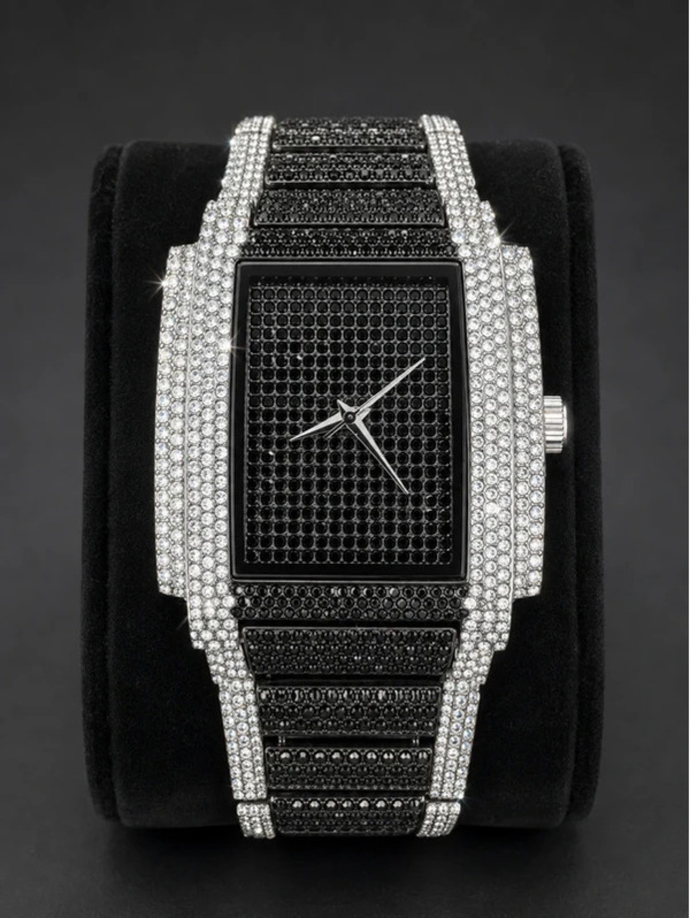 #603 42mm Iced Out Bling Chandelier Watch – Black & Silver Tone - Picture 3 of 5